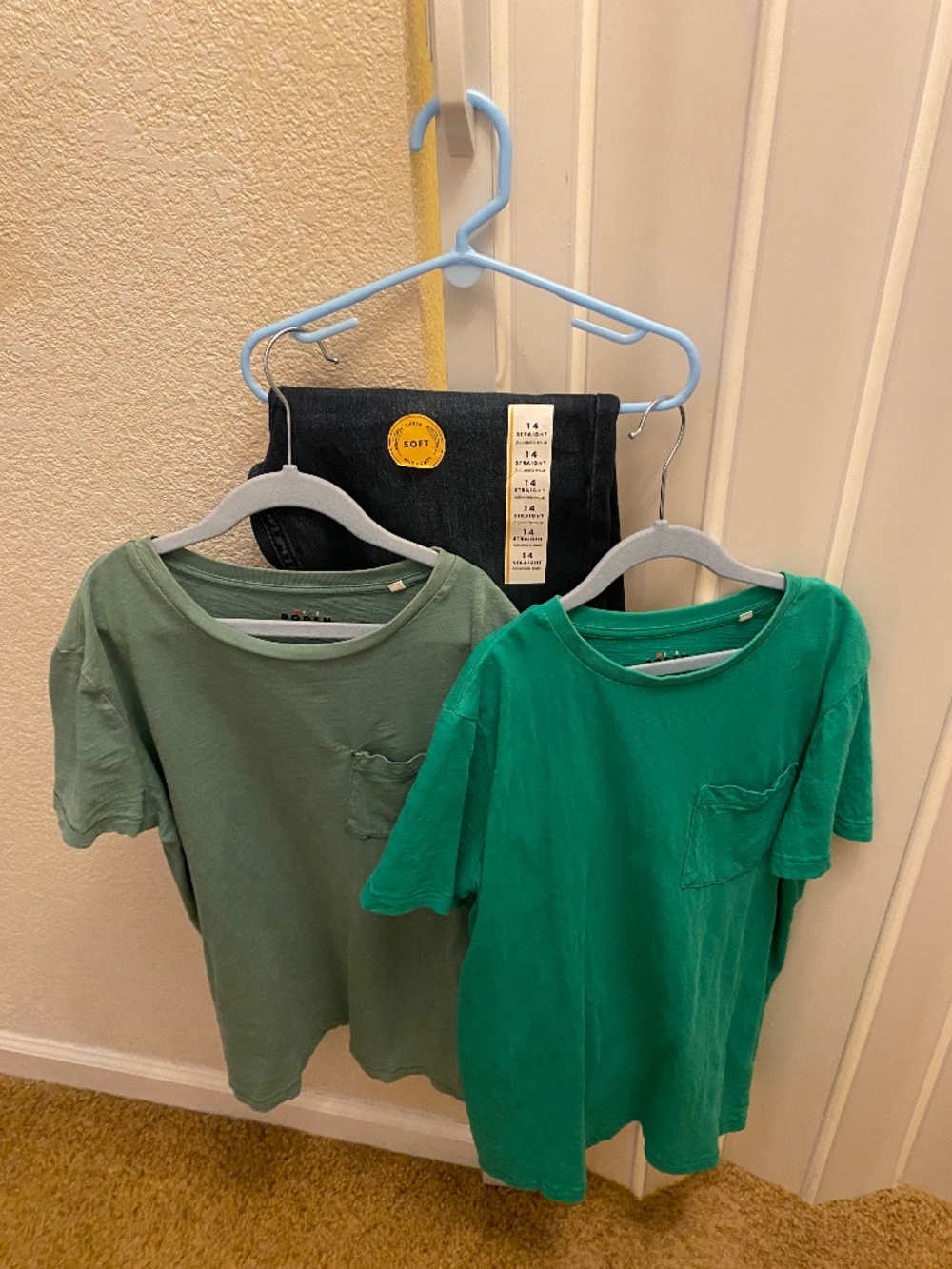 CAT & JACK 1 BLUE JEAN SZ 14 /BODEN 2 YOUTH SHIRTS FITS LIKE SZ 12 GREEN COLORS